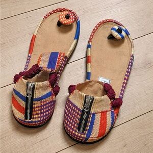 Kwame Baah Handmade Ghana Sandals | Multicolor Woven Leather | Size 8.5